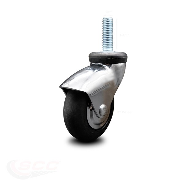 Service Caster 3 Inch Bright Chrome Hooded Neoprene Rubber 1/2 Inch Threaded Stem Caster SCC SCC-TS03S310-NPRB-BC-121315 - main